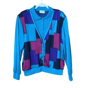 Vintage Alfred Dunner Pink & Blue Colorblock Long Sleeve Sweatshirt Women's LG